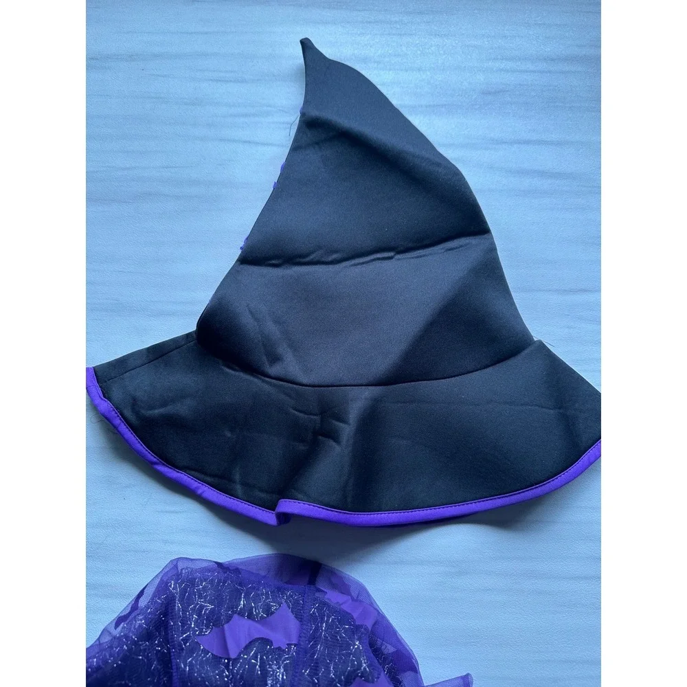 Witch Light Up Costume Dress w/Hat Halloween Bats Purple Black‎ Kids Girls 8-10